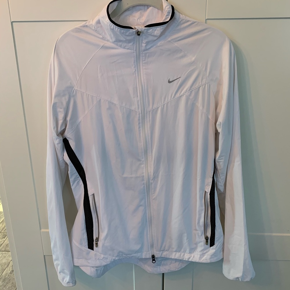 Nike White Lightweight Zip-Front Running Jacket with Black Accents
